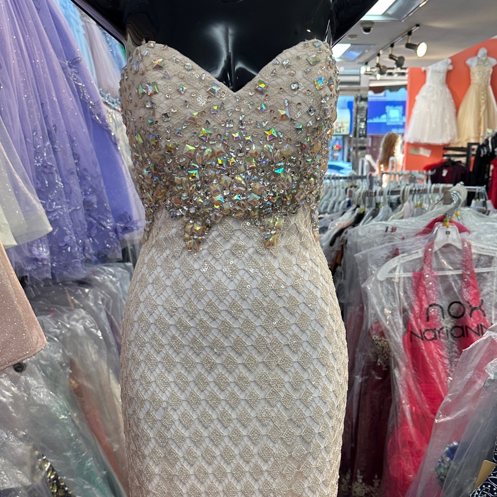 Strapless Cream Embellished Dress